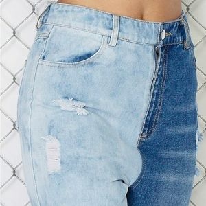 Tie Dye Distressed Ripped Vintage Half Denim Jeans